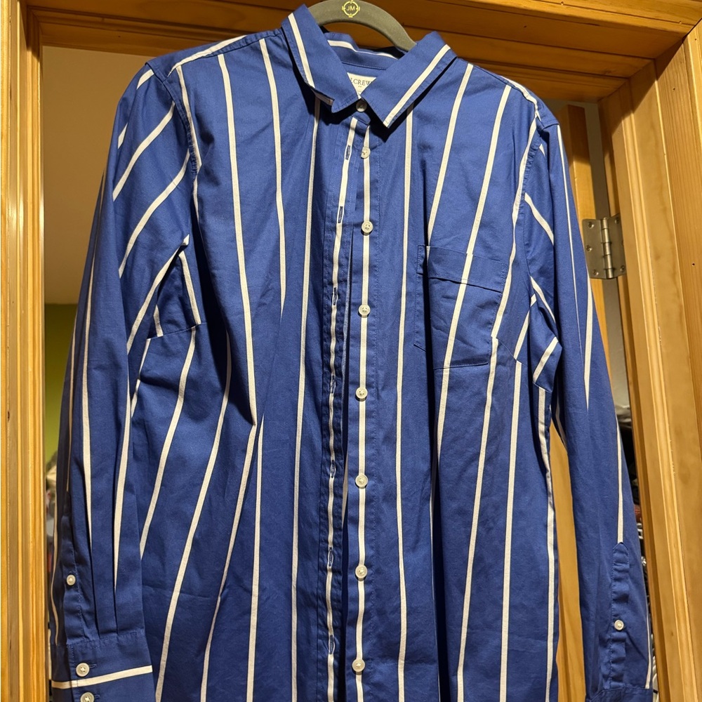 J. Crew Blue and White Striped Button Down Shirt
